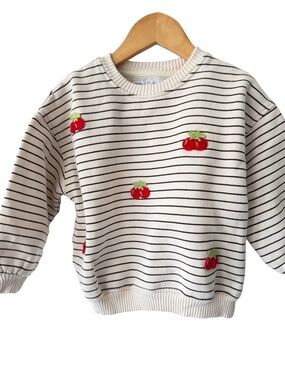 Zara Cream Striped Cherry Knit Sweater 4y